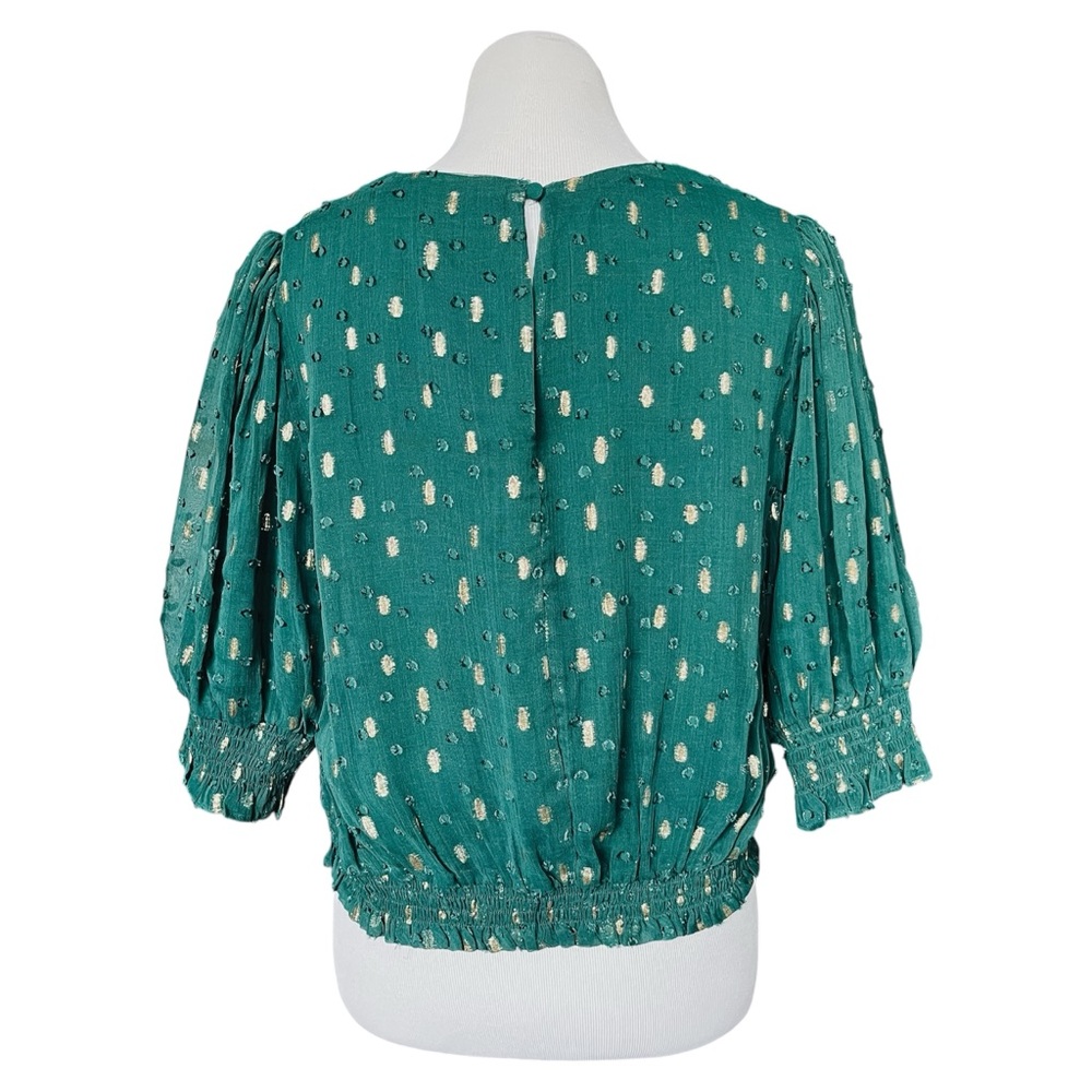 Boden Cropped Metallic Smocked Top Women’s 14 - Picture 3 of 7
